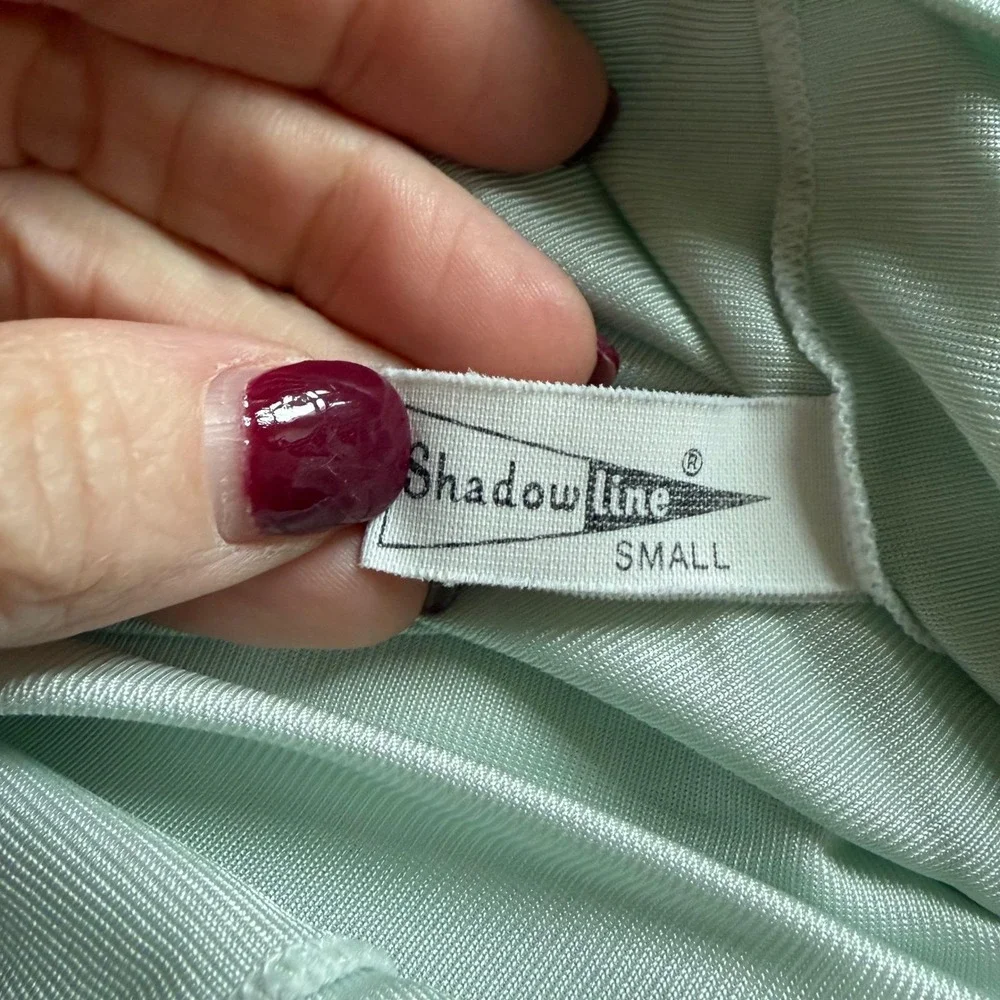 Shadowline Vintage Mint Green Lace Trim Floral Embroidered Nylon Nightgown Small